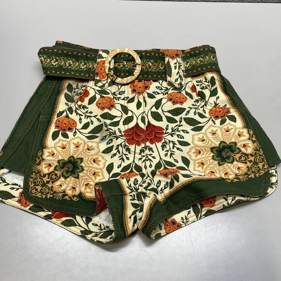 FARM Rio Pants - Farm Rio Women’s Sand Garden Tapestry Belted Shorts – Green Multi – Size 24